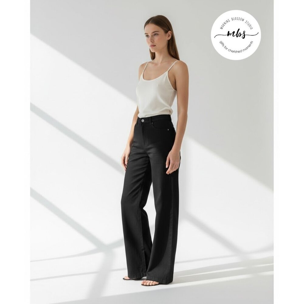 J. Galt Mid‎ Rise Cotton Blend Wide Leg Pants Black Women S